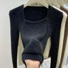Autumn and Winter Inner Bottoming Shirt Slim Top Solid Color Irregular Square Neck Mink Fleece Sweater Knitted Sweater
