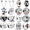 Miniso Disney 925 Silver Mickey Minnie Säkerhetskedja Murano Glaspärla Hänge Passar Originalpärlarmband DIY Smycken