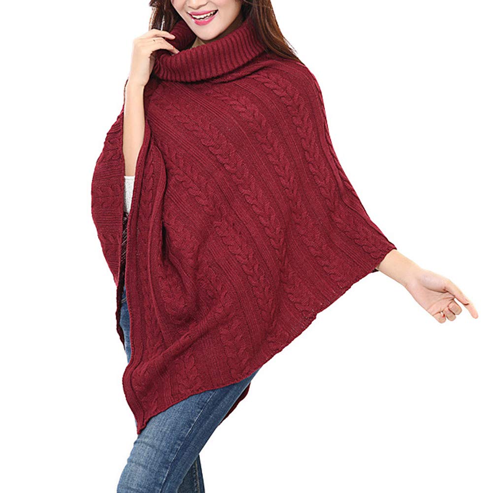 ANMIDA Knit Loose Knit Outerwear for Fall and Winter Women's Poncho, Turtleneck, Fit, Sweater,