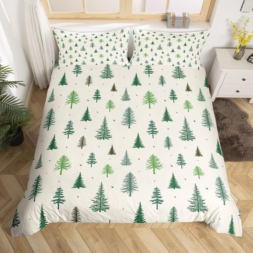 Christmas Tree Duvet Cover Set Queen King Size Botanical Pattern Quilt Cover Bedding For Kids Girls Teens Room Deco 3 Piece Set