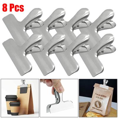 Conjunto de 8 peças de metal para selar sacolas de alimentos, clipes para lanches frescos à prova de umidade, batatas fritas, clipes para selar cartões postais, utensílios de cozinha domésticos