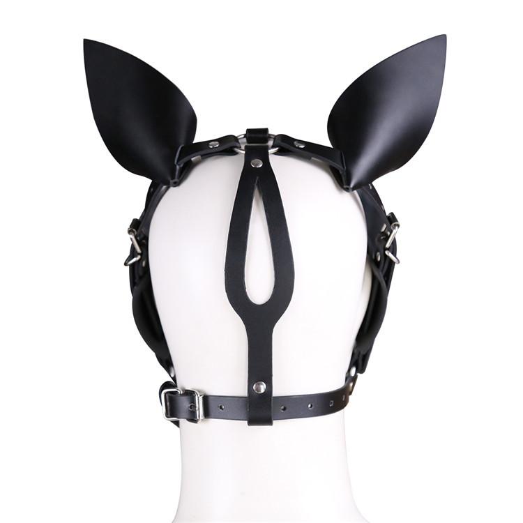 BDSM rekvizity Sexuální hračky pro dospělé Černá kůže Sub Master Dog Pokrývka hlavy Roubík se zavázanýma očima