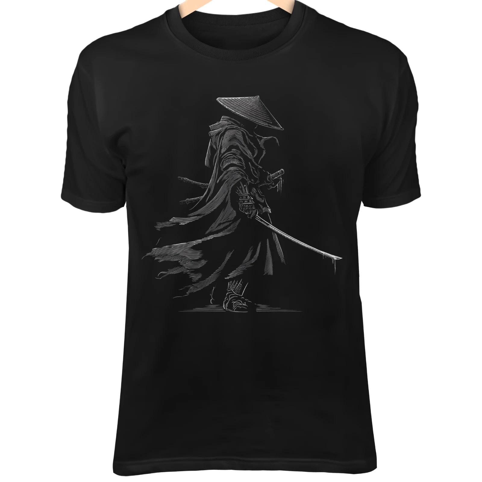 Футболка Shadow Samurai III – Готический Воин, Темная Ката́на, Острый Лайн-Арт 4XL