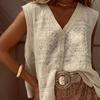 Literary and Thin Embroidered Lace Vest Vest Women's New Casual Style Blouse Temperament Top Apricot Cotton