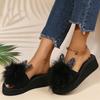 Fashion Faux Fur Wedges Slippers for Women Spring Autumn Fashion Crystal Detor Platform Slides Woman Slip On Open Toe Slippers Female