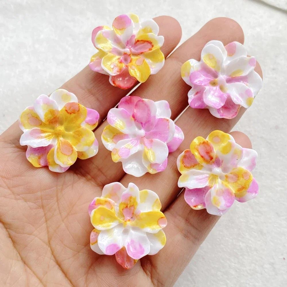 10Pcs Cute Colourful Flower Series Resin Figurine Crafts Flatback Cabochon Ornament Jewelry Making Hairwear Accessories