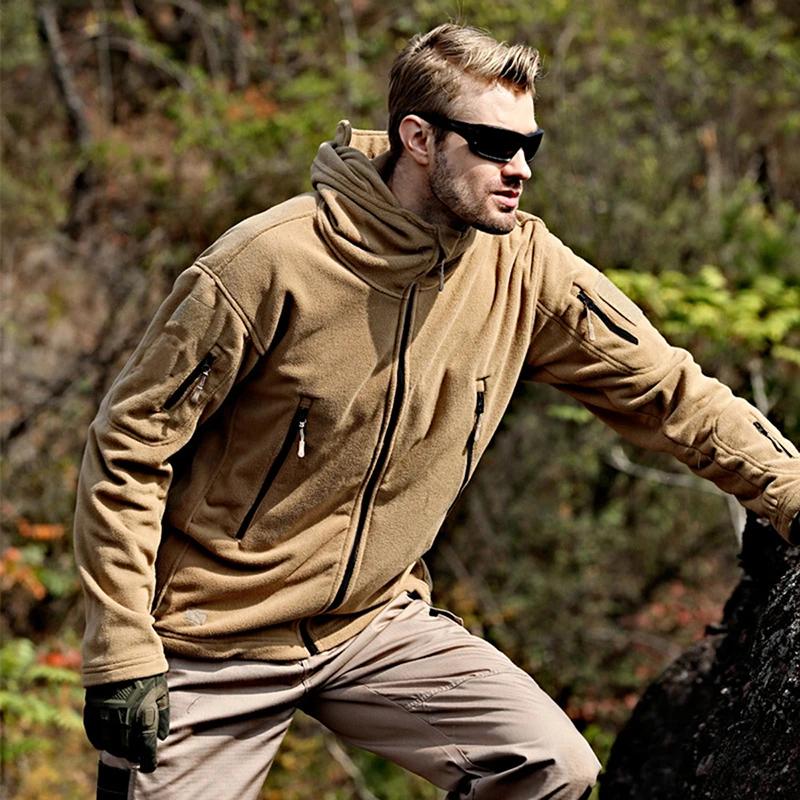 Męska ciepła taktyczna kurtka polarowa z zamkiem błyskawicznym, polarowa, z kapturem, zimowa, sportowa, turystyczna, z kapturem i kieszenią