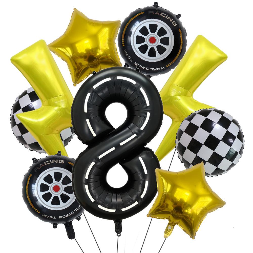 Rennsport-Thema 40 Zoll Schwarz-Weiß Digitaler Blitz Aluminiumfolienballon-Set Kindergeburtstagsfeier Szenendekoration