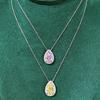 Exquis Collier Féminin Argent Sterling 925 Zircon Rose/Jaune Pendentif Goutte d'Eau Colliers pour Femmes Kolye Collares