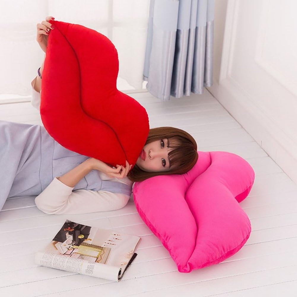 LEVINIS Hot Pink Lip Shape Throw Pillows Girls Soft Velvet Decorative Reversible Pillow Cushion for Bed Couch Office 23.6 x 13.6 Inch