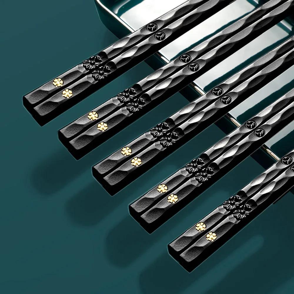 5 Pairs Chopsticks Sushi Sticks Japanese Chopsticks Reusable Alloy Chop Sticks Home Kitchen Tableware Tool Accessories чёрный