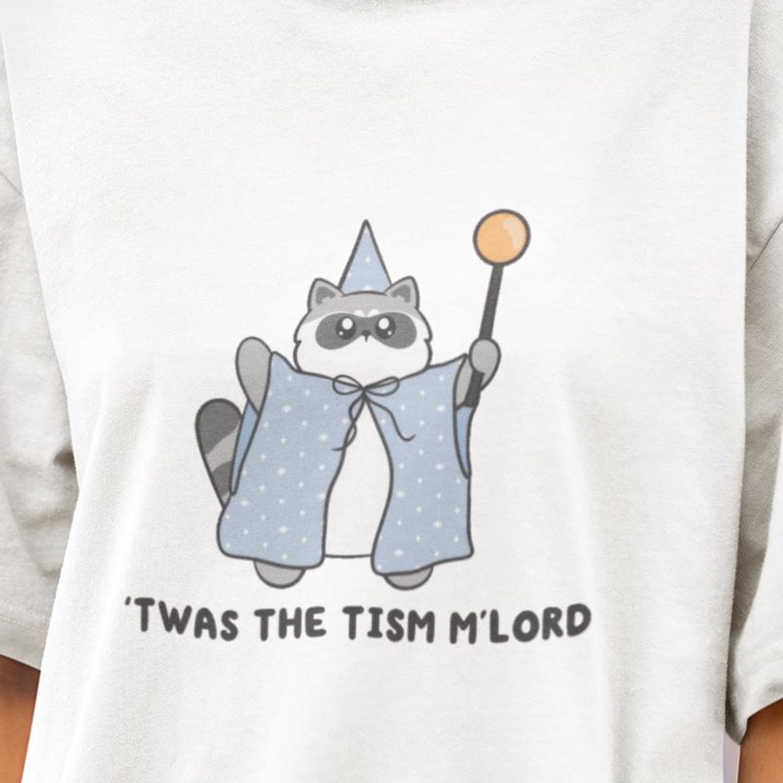 Raccoon Wizard Shirt, Twas The Tism Funny Autism Meme Tee, Cute Kawaii Trash Panda Shirt, Autism Awareness Gift for Men Women M