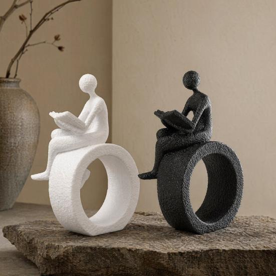 Jijijing 3D Printed Reading Figurine, Abstract Reader Statue for Home Decor, Modern Minimalist Sculpture Bookshelf Desk Office Ornament
