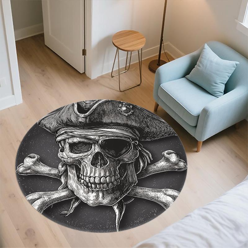 Skull pattern round rug,Carpet Rug for Living Room Bedroom Sofa Playroom Decor,Non-slip Floor Mat,Holiday Gifts and Birthday Gifts