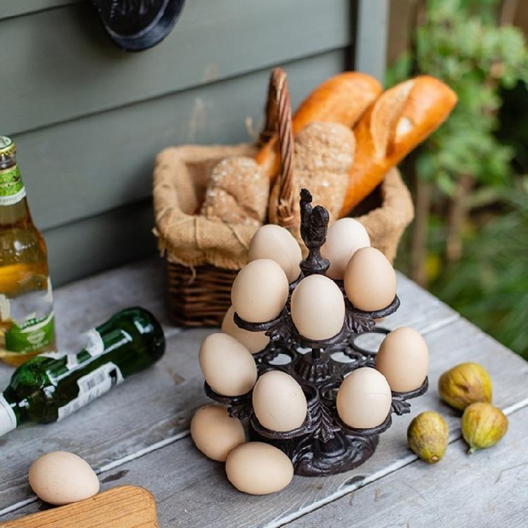 Durable Cast Iron Retro Eggs Holder Rooster Figurine Eggs Storage Rack For Farmhouses Kitchens Decors Organizers