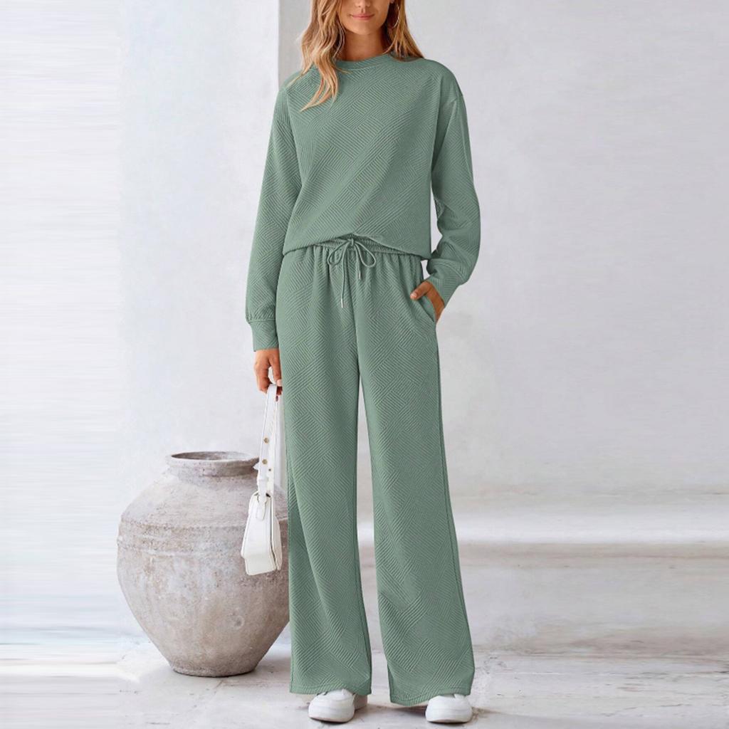 Ladies' Fashionable Casual Textured Color Drawstring Sportswear