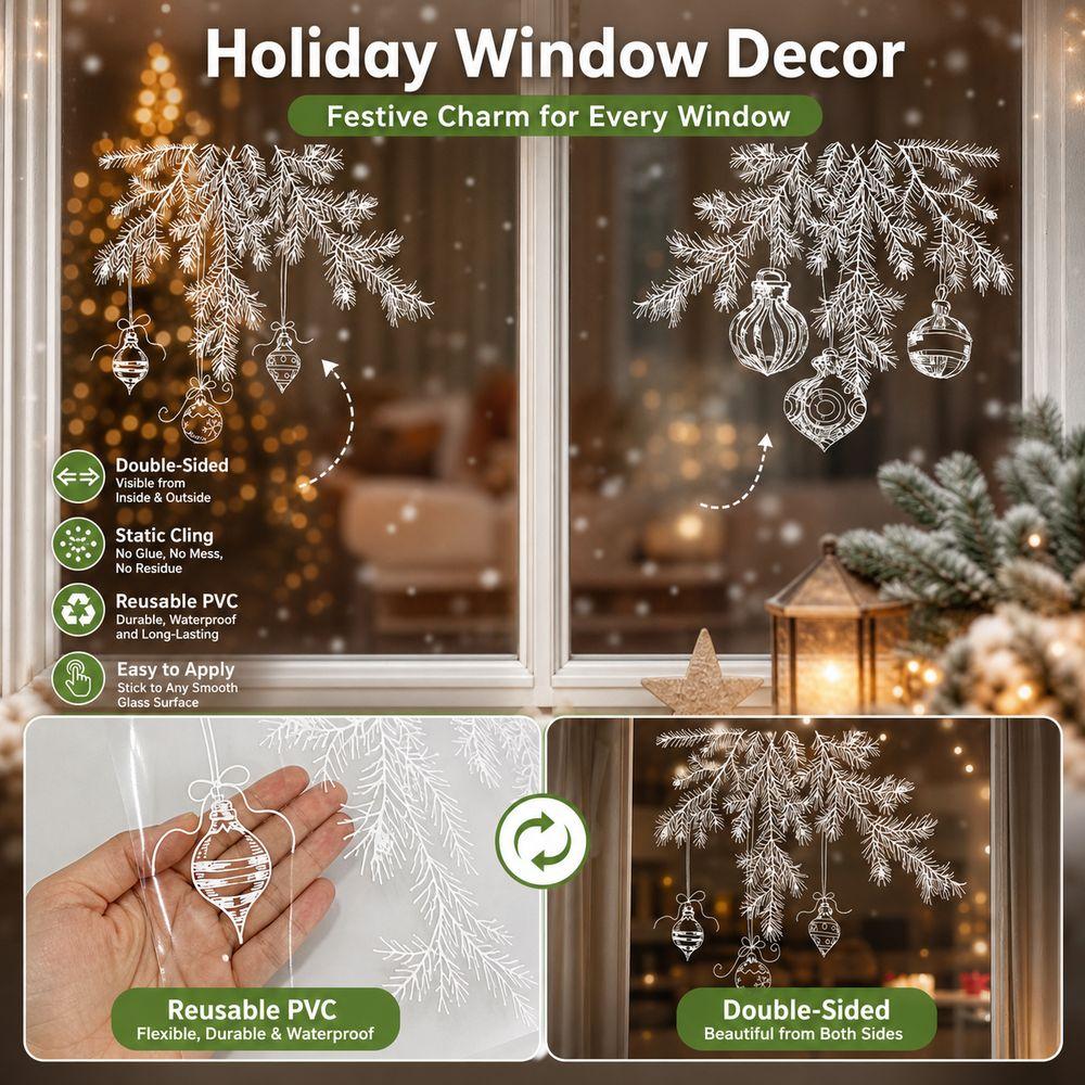 PVC Christmas Window Sticker Reusable Holiday Window Decal Window Cling Decal  Holiday Decorating