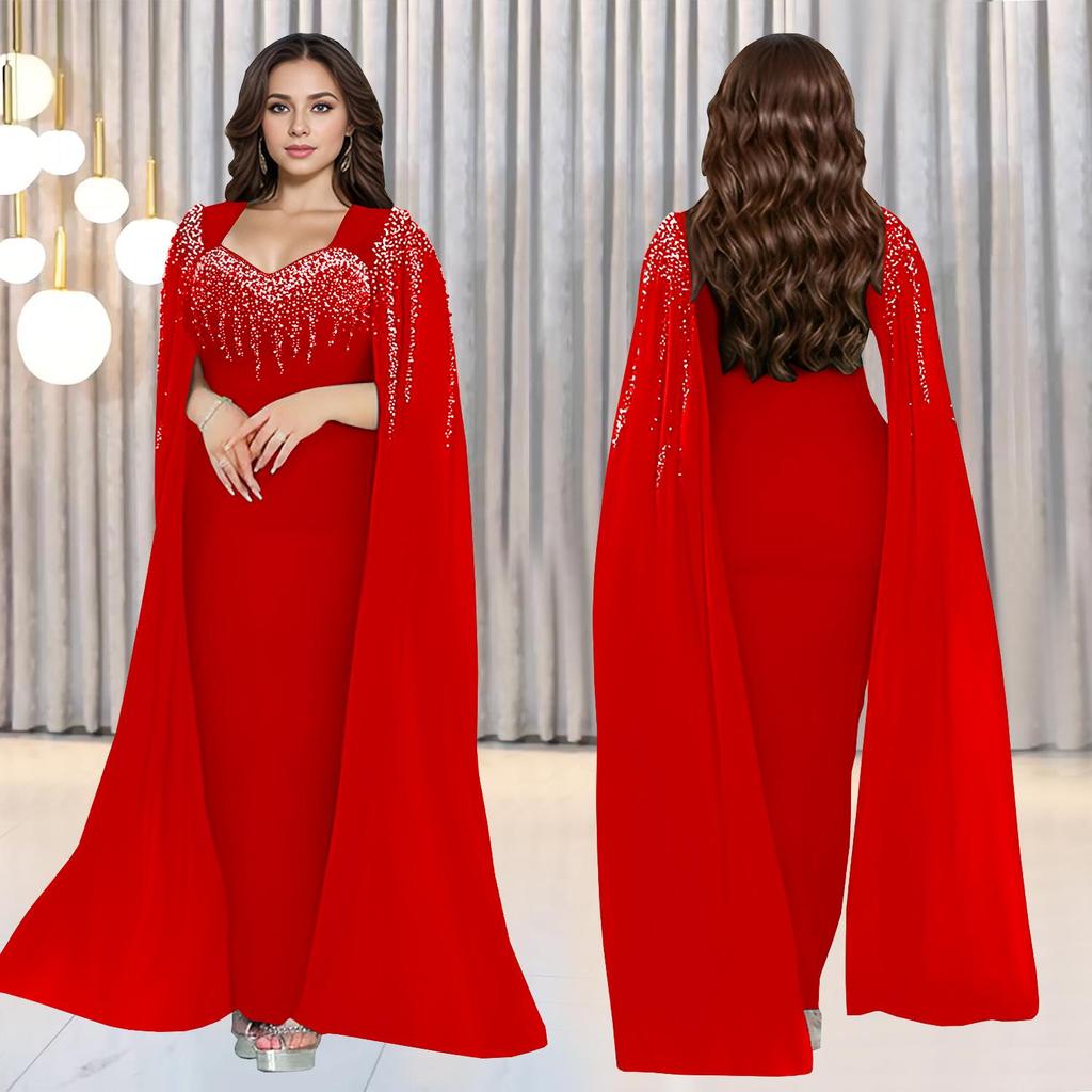 C7305 Elegant Women's Evening Dress with Hot Drilling Detail - European & American Fashion