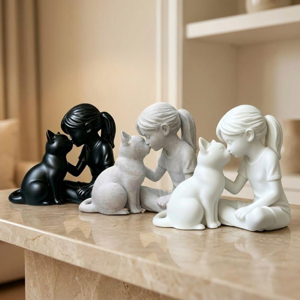 Unique Girl Cat Friendship Statues Plastic Girl Cat Ornaments Desktop Cat Figurine Living Room