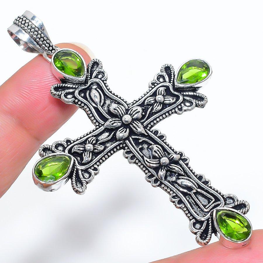 

Cross Peridot Gemstone Handmade Ethnic Jewelry Pendant 3.03 VR-2696