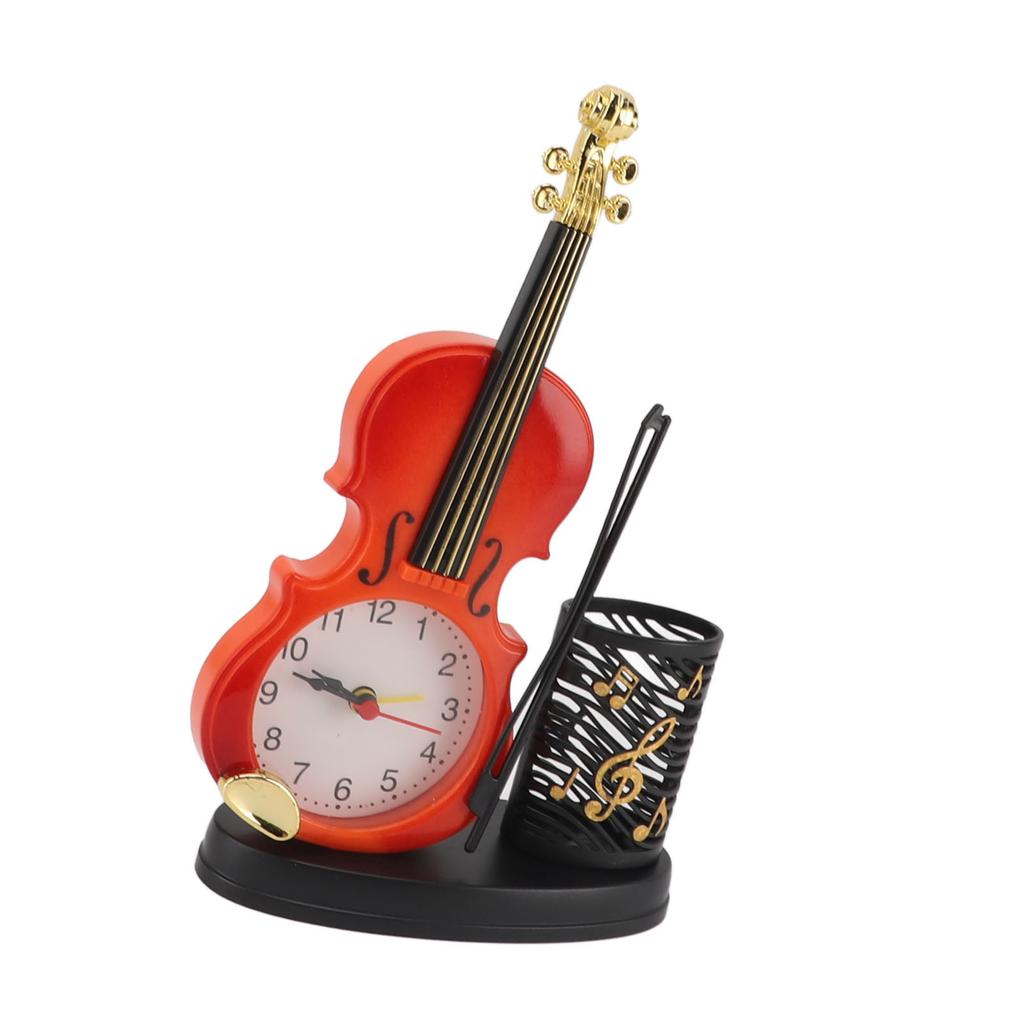 Violin Alarm Clock Retro Fashion Pencil Sharpener Function Table Alarm Clock Violin Shape Novelty Bedside Clock for Music Lovers