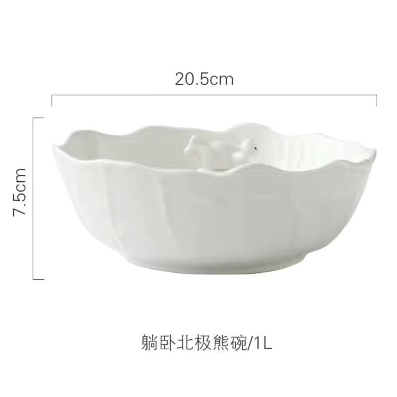 

Ceramic Large Noodle Soup Bowl Personality Cartoon Polar Bear Fruit Salad Breakfast Bowl Home Creative Spiral River Noodle Bowl