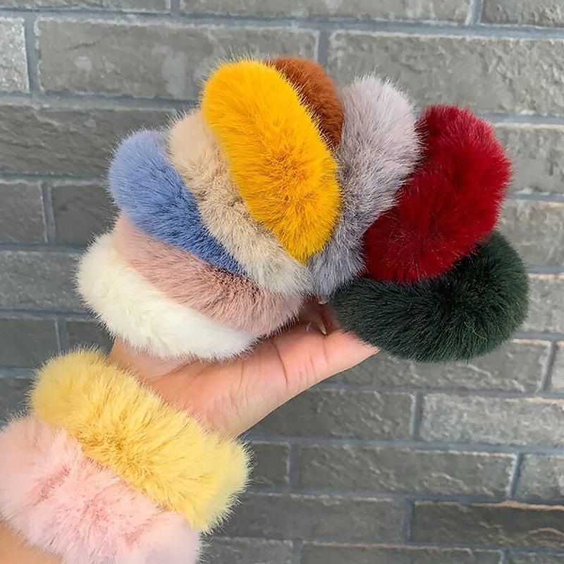 1Pc Fluffy Warm Autumn Winter Elastic Hair Band Scrunchies Large Intestine Hair Ring For Women Girls Plush Hair Rope Hairwear