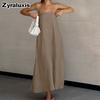 French Beige Cotton Linen Halter Ruffled High Waist Dress Summer New Long Skirt Women