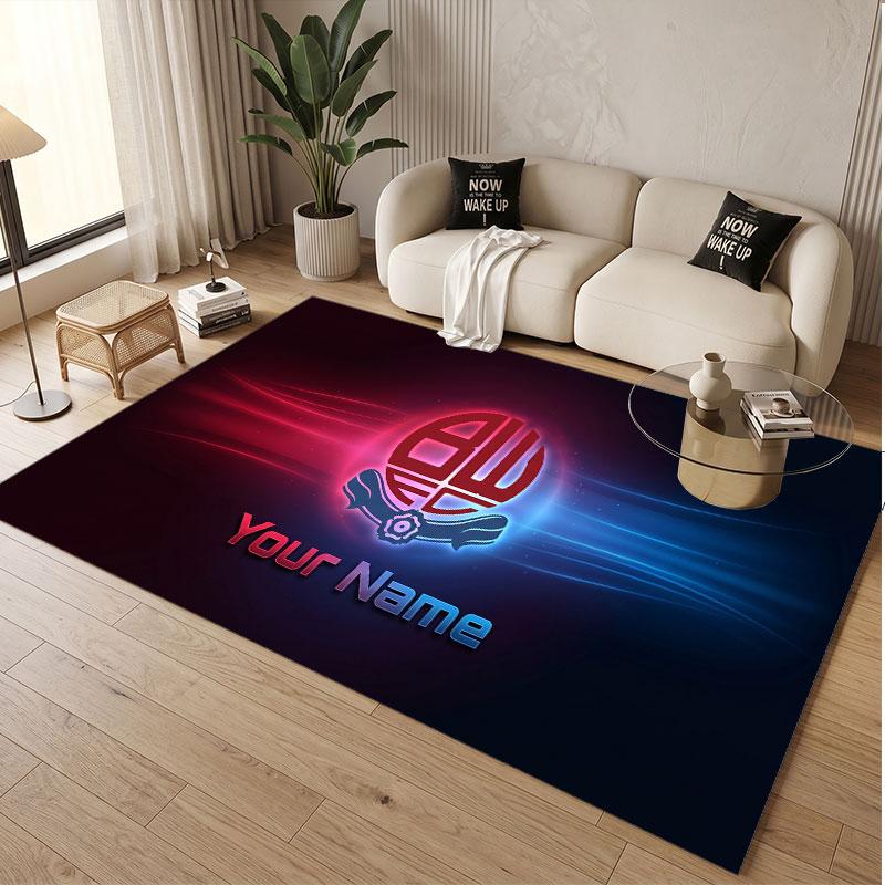 Custom Rug Bolton Wanderers FC Pattern Print Name Text Soft Non‑Slip Floor Carpet for Home Indoor Decoration