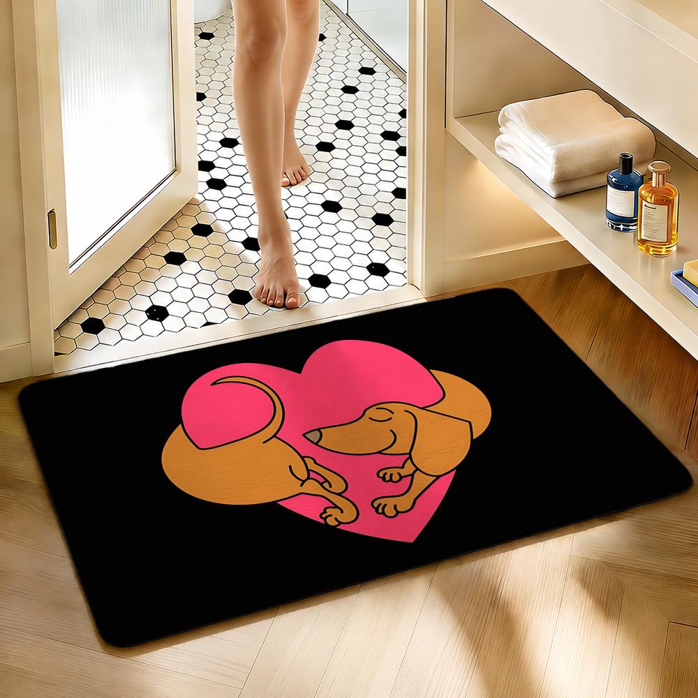 Soft Absorbent Non-Slip Rug Donut Dachshund Cartoon Floor Mat Home Decor Doormat Bedroom Floor Mat Shower Carpet
