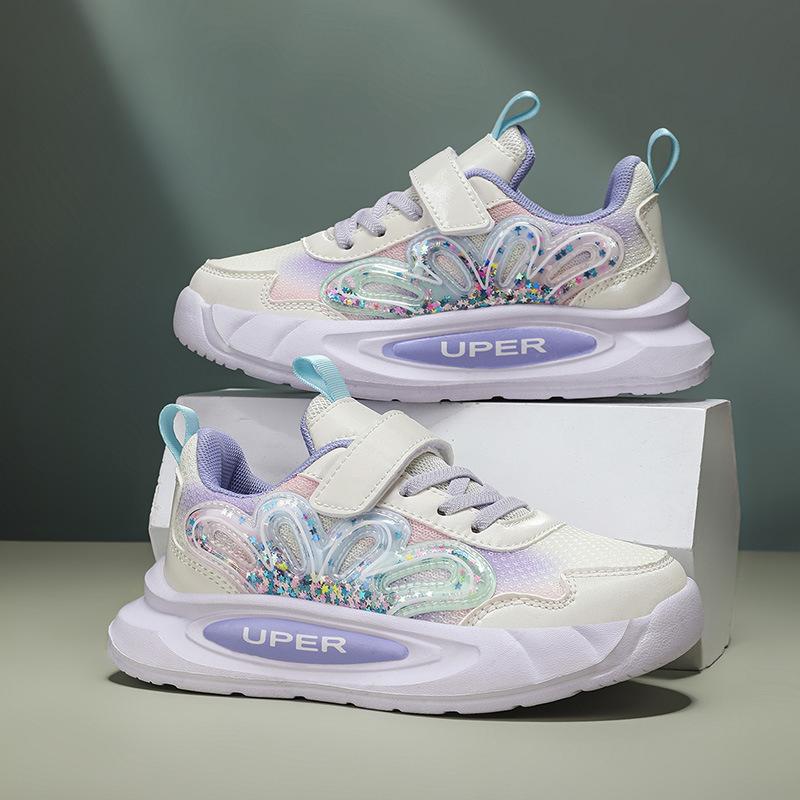 Girls' sports shoes Spring and Autumn 2025 new mesh breathable children's dad shoes medium and older children's foreign ultra-light running shoes