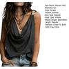 Women Vest V-Neck Sleeveless Loose Fit Camisole with Pleated Front Asymmetrical Collar Metallic Detail Ruffled Tank Tops