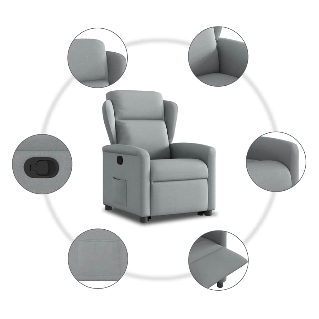 Recliner Chair with Rising Function Light Grey Fabric