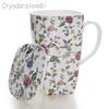 700 ml, Kubki z Prawdziwej Porcelany Kostnej z Pokrywką, Kubek do Kawy Śmieszny Kubek, Urocze Duże Kubki do Kawy z Kwiatowym Malunkiem, Ceramiczny Kubek Idealny Prezent