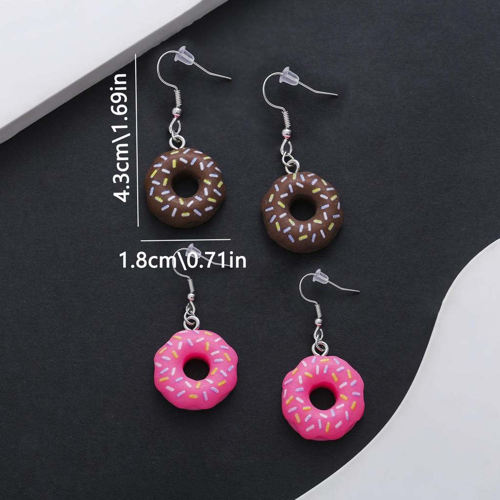 Two Pairs of Realistic Resin Donut Earrings (Pink/White Powdered Sugar)