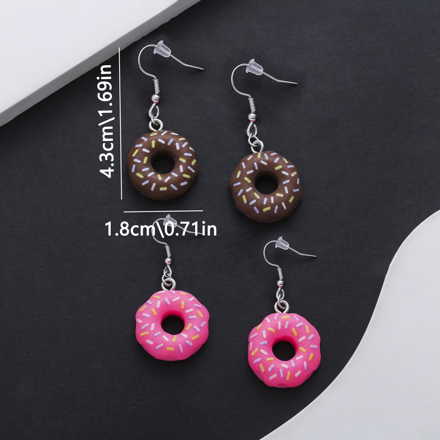 Set of 2 Pairs Resin Blue/Coffee Donut Earrings - Fashion Hollowed-out Ear Accessories