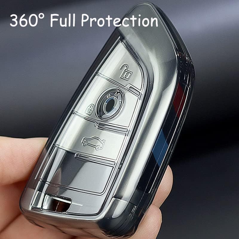 IUIU Key Fob Cover Smoked Color, Black Fob Protector, Premium TPU Case Compatible with BMW 1 2 3 5 6 Series, X1 X2 X3 X5 X6 X7