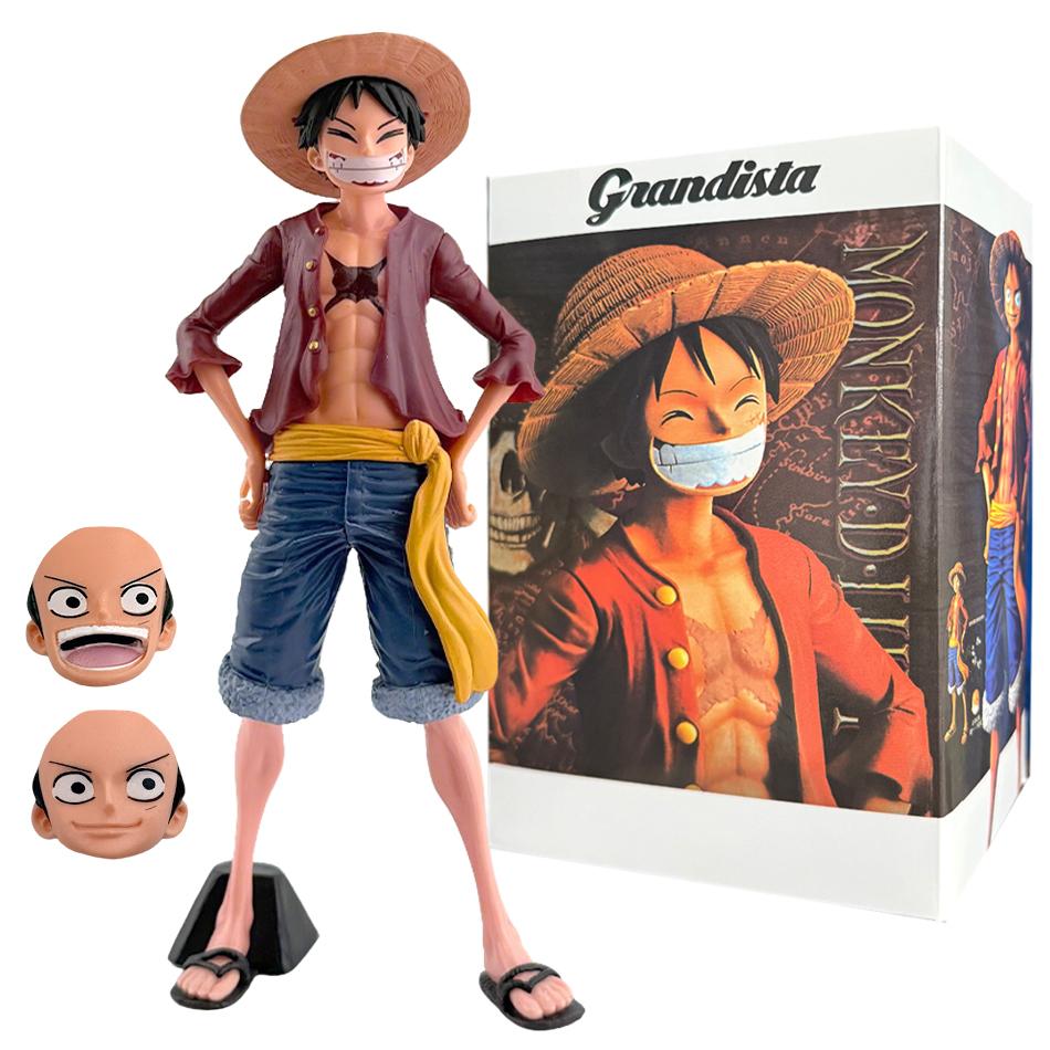 28Cm One Piece Anime Figure Confident Smiley Luffy Three Form Face Changing Action Figurine Doll Pvc Model Toys Collection Gifts
