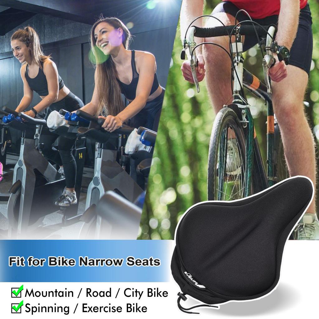 Thick Wide Gel Bike Seat Cushion with Rain Cover Large Comfortable for Your Memory Gel Foam Bike Saddle Seat Cushion Cover & - Surface, Bottom, (M)