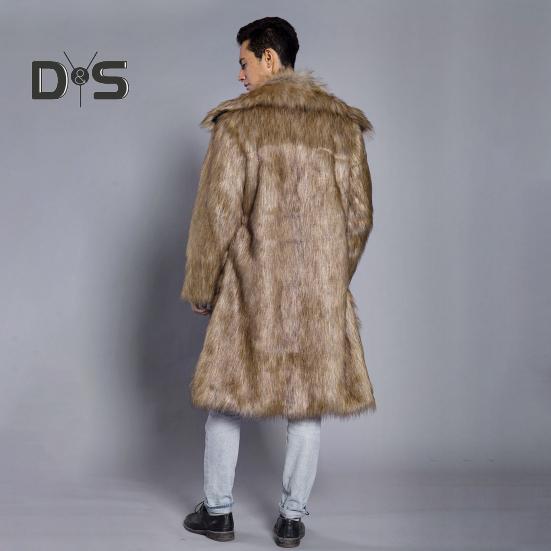 Men Long Faux Fur Overcoat Lapel Long Sleeve Windproof Open Front Coat Thickened Warm Imitation Fur Outwear
