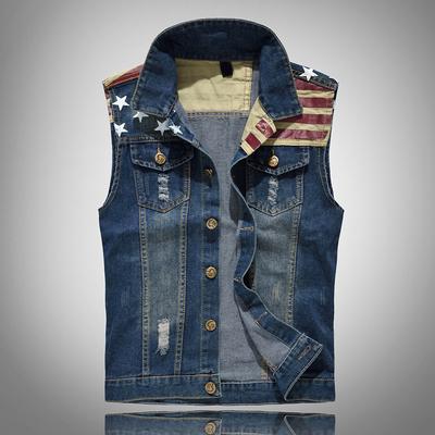 (SU)Vestă de blugi la modă nouă pentru bărbați Jachetă de cowboy casual cu găuri în bluză pe umeri