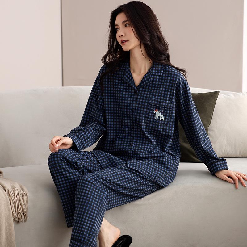 Women's Pure Cotton Long Sleeve Pajama Set - Loose Fit, Plus Size, for Autumn/Spring