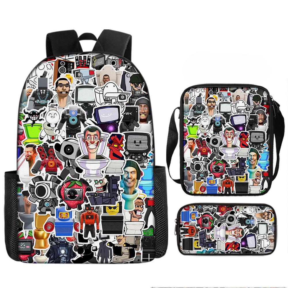Toilette Mann und Monitor Person Skibidi Toilette Spiel Cartoon Rucksack, Umhängetasche, Federmäppchen