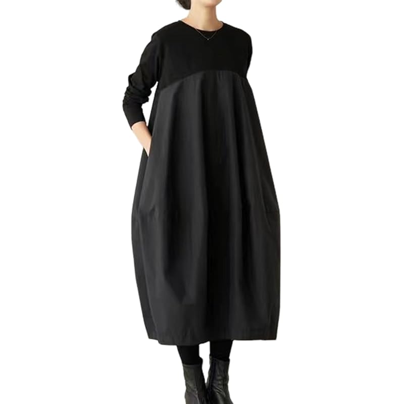 

[Nyune] Cocoon dress formal long sleeve switching One piece Relaxing body shape cover Dress slimmer simple ladies spring autumn dress shirt Thin