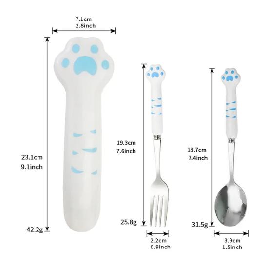 Stainless Steel Spoon And Fork Set With Storage Box Portable Cutlery Cute Cat Claw Cutlery Set Lunch Box Accessories