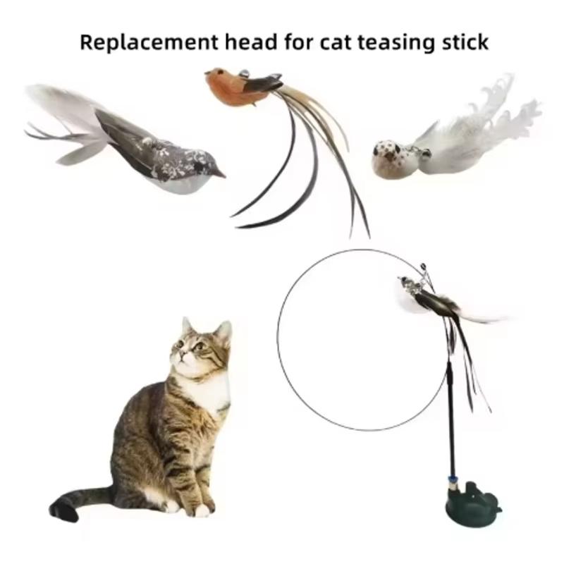 Interactive Bird Cat Feather Toy Suction Cup Teasing Cat Stick With Bell Kitten Toy Refill Replacement Bite Cat Chew Toy