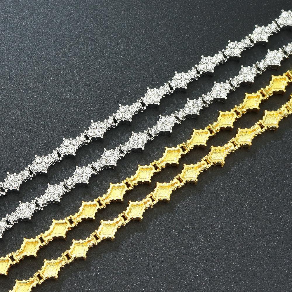 Personality Luxury Shining Brightly Gold Color Full of Rhinestone Geometric Cross Rhombus Tennis Bracelets for Women Men Jewelry