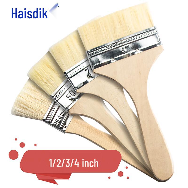 Haisidike Long-Handle Wool Paint Brush Set 4-Piece (1/2/3/4 inch)