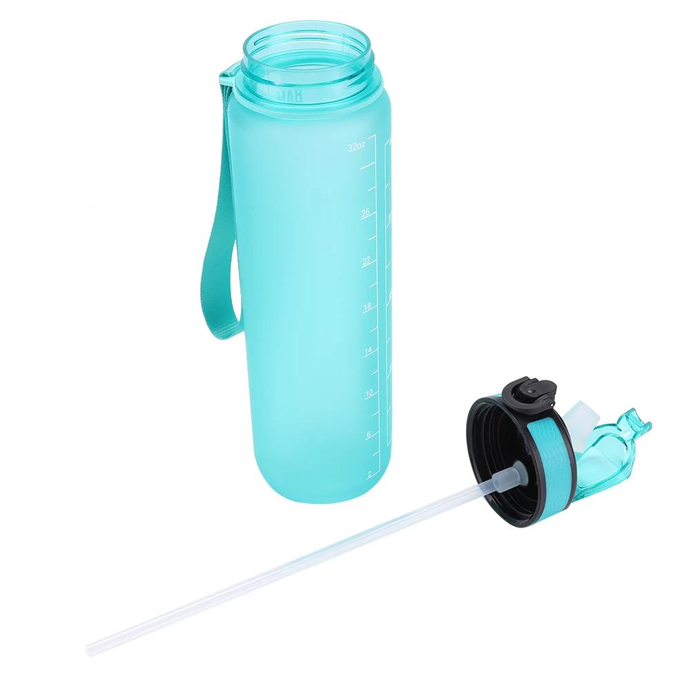 Taza esmerilada de plástico de 1000ml, botella de agua con pajita a prueba de fugas, taza portátil a de tiempo  para Fitness y