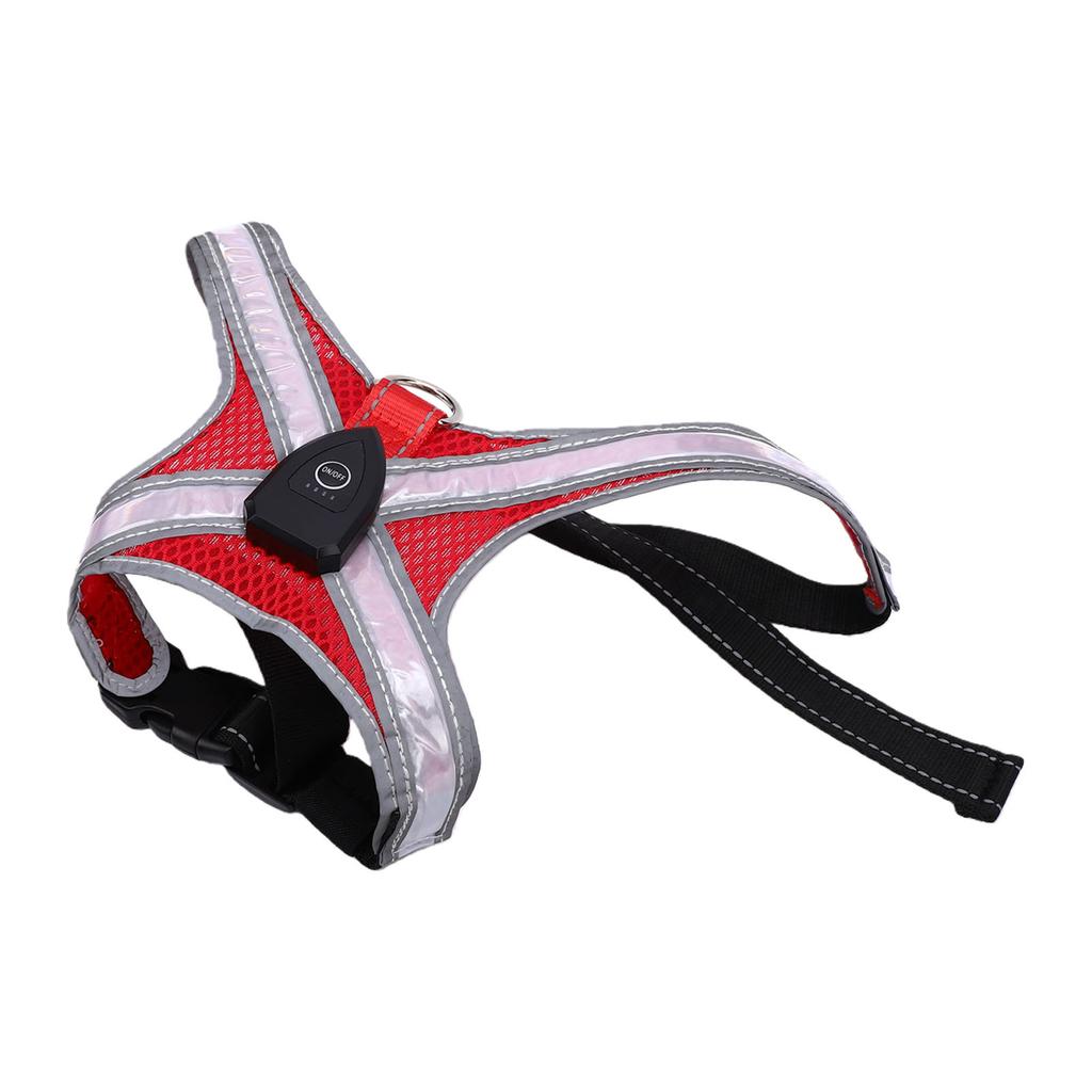 LED Illuminated Dog Harness Light Up Vest for Pet Dog Night Walking USB Rechargeable Adjustable Lightweight Red